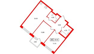 Квартира в ЖК «Цвет Зеленогорска», 2 комнатная, 69.4 м², 2 этаж