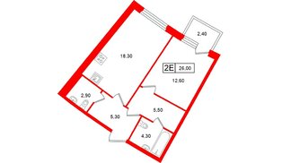 Квартира в ЖК «Цвет Зеленогорска», 1 комнатная, 48.9 м², 2 этаж