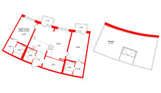 Квартира в ЖК Цвет Зеленогорска, 2 комнатная, 108.6 м², 4 этаж