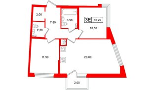 Квартира в ЖК «Цвет Зеленогорска», 2 комнатная, 62.2 м², 4 этаж