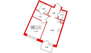 Квартира в ЖК «Цвет Зеленогорска», 1 комнатная, 41.7 м², 3 этаж