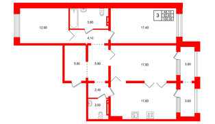 Квартира в ЖК Сибирь, 3 комнатная, 100 м², 12 этаж