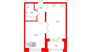 Квартира в ЖК «Сибирь», 1 комнатная, 43.2 м², 4 этаж