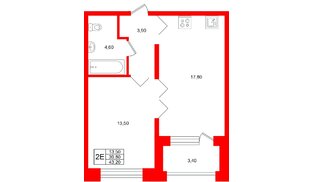 Квартира в ЖК «Сибирь», 1 комнатная, 43.2 м², 10 этаж