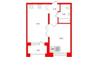 Квартира в ЖК «Сибирь», 1 комнатная, 43.4 м², 4 этаж