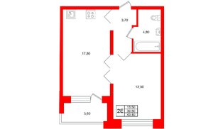 Квартира в ЖК «Сибирь», 1 комнатная, 43.4 м², 13 этаж