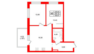 Квартира в ЖК Grona Lund, 2 комнатная, 56.97 м², 5 этаж