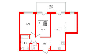 Квартира в ЖК Grona Lund, 2 комнатная, 69.22 м², 2 этаж