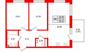 Квартира в ЖК «Грена Лунд», 2 комнатная, 69.02 м², 2 этаж