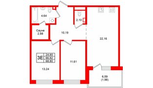Квартира в ЖК «Грена Лунд», 2 комнатная, 68.8 м², 4 этаж