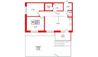 Квартира в ЖК «Грена Лунд», 2 комнатная, 82.01 м², 1 этаж