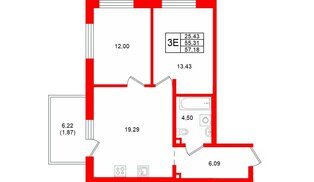 Квартира в ЖК «Грена Лунд», 2 комнатная, 57.18 м², 1 этаж