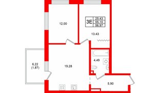 Квартира в ЖК «Грена Лунд», 2 комнатная, 56.97 м², 2 этаж
