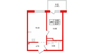Квартира в ЖК «Грена Лунд», 1 комнатная, 45.67 м², 2 этаж