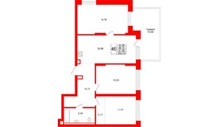 Квартира в ЖК «Брусника в Новоселье», 3 комнатная, 91.56 м², 1 этаж