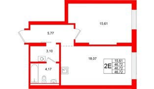 Квартира в ЖК «Брусника в Новоселье», 1 комнатная, 46.72 м², 4 этаж