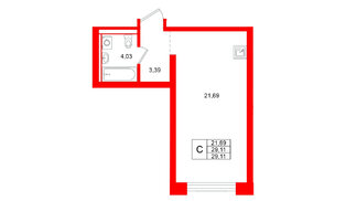Квартира в ЖК Брусника в Новоселье, студия, 29.11 м², 2 этаж