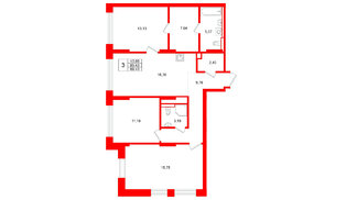 Квартира в ЖК Брусника в Новоселье, 3 комнатная, 89.43 м², 1 этаж