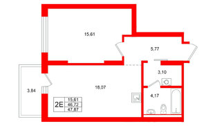 Квартира в ЖК Брусника в Новоселье, 1 комнатная, 47.87 м², 7 этаж