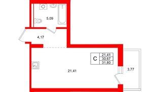 Квартира в ЖК «Брусника в Новоселье», студия, 31.8 м², 6 этаж