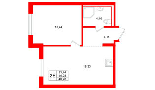 Квартира в ЖК Брусника в Новоселье, 1 комнатная, 40.28 м², 4 этаж