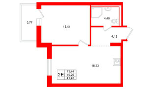 Квартира в ЖК Брусника в Новоселье, 1 комнатная, 41.42 м², 6 этаж