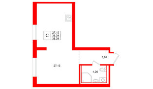 Квартира в ЖК Брусника в Новоселье, студия, 35.39 м², 4 этаж