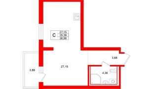 Квартира в ЖК «Брусника в Новоселье», студия, 36.56 м², 5 этаж