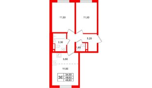 Квартира в ЖК «Ржевский парк», 2 комнатная, 49.6 м², 1 этаж
