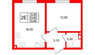 Квартира в ЖК «Ржевский парк», 1 комнатная, 33.6 м², 4 этаж