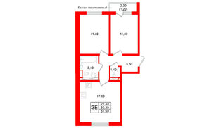 Квартира в ЖК Ржевский парк, 2 комнатная, 51.5 м², 13 этаж