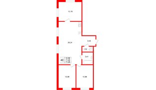Квартира в ЖК Стороны Света 2, 3 комнатная, 71.28 м², 3 этаж
