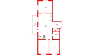 Квартира в ЖК «Стороны Света 2», 3 комнатная, 73.27 м², 7 этаж