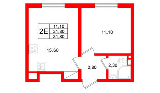 Квартира в ЖК Ржевский парк, 1 комнатная, 31.8 м², 5 этаж