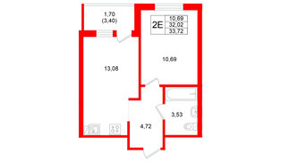 Квартира в ЖК Стороны Света 2, 1 комнатная, 33.72 м², 14 этаж