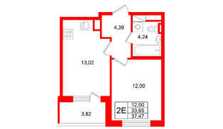 Квартира в ЖК Югтаун, 1 комнатная, 37.47 м², 5 этаж