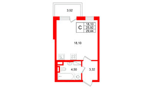Квартира в ЖК Югтаун, студия, 29.44 м², 2 этаж