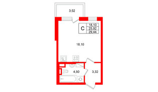 Квартира в ЖК Югтаун, студия, 29.44 м², 3 этаж