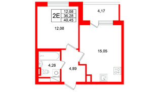 Квартира в ЖК «Югтаун», 1 комнатная, 40.45 м², 2 этаж