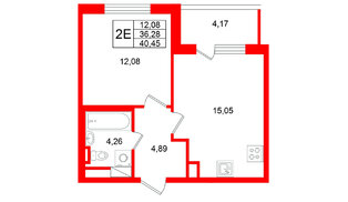 Квартира в ЖК «Югтаун», 1 комнатная, 40.45 м², 4 этаж