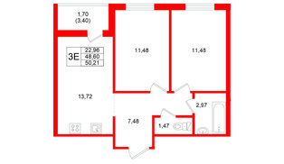 Квартира в ЖК Стороны Света 2, 2 комнатная, 50.21 м², 18 этаж