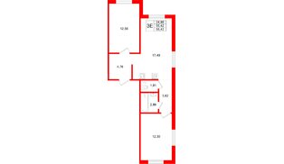 Квартира в ЖК «Стороны Света 2», 2 комнатная, 55.42 м², 5 этаж