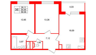 Квартира в ЖК Югтаун, 2 комнатная, 58.98 м², 2 этаж