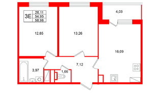 Квартира в ЖК Югтаун, 2 комнатная, 58.98 м², 5 этаж
