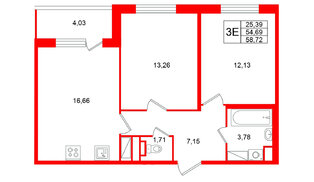Квартира в ЖК Югтаун, 2 комнатная, 58.72 м², 2 этаж