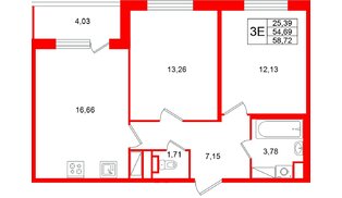 Квартира в ЖК Югтаун, 2 комнатная, 58.72 м², 4 этаж