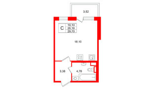 Квартира в ЖК Югтаун, студия, 29.7 м², 1 этаж