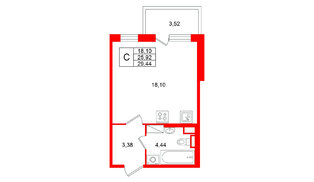 Квартира в ЖК Югтаун, студия, 29.44 м², 2 этаж
