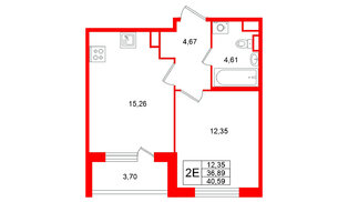 Квартира в ЖК Югтаун, 1 комнатная, 40.59 м², 1 этаж