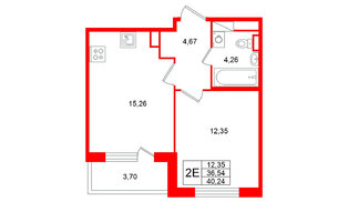 Квартира в ЖК Югтаун, 1 комнатная, 40.24 м², 3 этаж